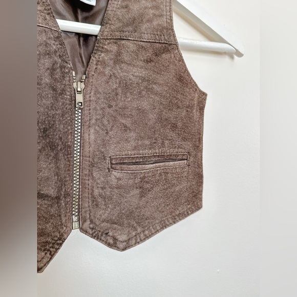Kids Suede Leather Zip Up Vest -“ Cadet Club” Brown - Size 3T - Picture 2 of 5